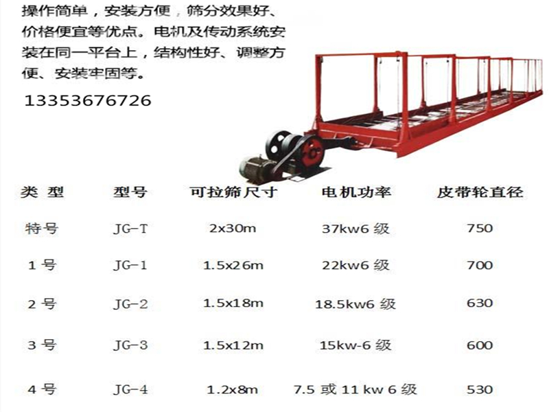 多規格吊掛式平面往復篩選型參數表 多規格吊掛式平面往復篩選型參數表
